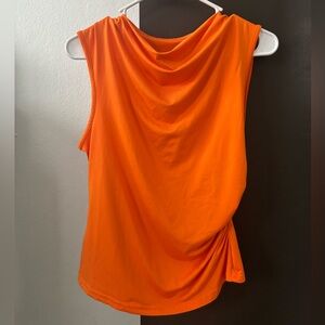Vibrant Orange Cowl Neck Draped Sleeveless Top - Size S/M